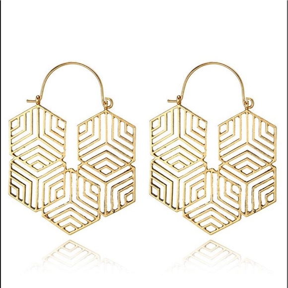 Gold Retro Geometric Cut-Out Disc Fashion Earrings - Picture 2 of 3
